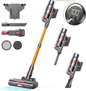 550W/45KPA Aspirateur Balai sans Fil,60 Minutes Autonomie Aspirateur sans Fil Puissant avec Écran Intelligent, Aspirateur Balai pour Les Poils d'animaux/Tapis/Sols Durs,2024...