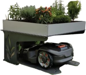 Abri Robot Tondeuse Jardinière 2 en 1 ROBOT PROTECT Life multimarque 73,5 x 59 x 40 cm | Résistant aux intempéries + Protection UV | Pieds INOX | matériel de Montage Inclus |...