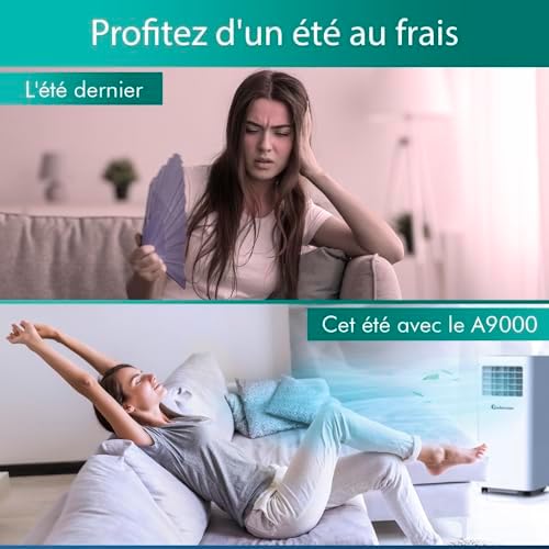 Adamson A9000 | Climatiseur Mobile Silencieux 3 en 1 + NOUVEAUTÉ 2024 + Déshumidificateur + Climatiseur Portable 9000 BTU + Ventilateur et Climatisation + Clim Mobile avec Menagerexpress