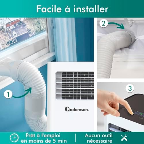 Adamson A9000 | Climatiseur Mobile Silencieux 3 en 1 + NOUVEAUTÉ 2024 + Déshumidificateur + Climatiseur Portable 9000 BTU + Ventilateur et Climatisation + Clim Mobile avec Menagerexpress