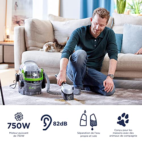 BISSELL SpotClean Pet Pro Nettoyeur Taches dAnimaux Aspirateur Shampouineuse Nettoyeur Tapis Voiture et Tissus dAmeublement Accessoires Inclus 750W Compact et Menagerexpress