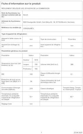 Bosch GSN58VWEV Congélateur poselibre Série 4366 L 5 tiroirs de congélation 191 x 70 cm Blanc Menagerexpress
