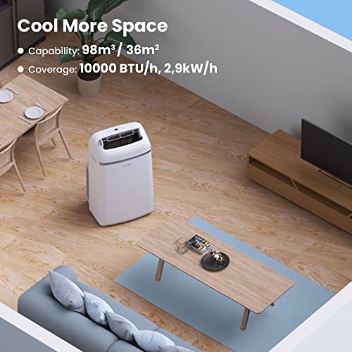 COMFEE Climatiseur Mobile 10000 BTUH 29kW 3 Modes Economie dénergie Classe A+ Mode nuit Minuterie 24H Pour pièces de 33㎡88m³ Kit dévacution inclus Réfrigérant naturel Menagerexpress