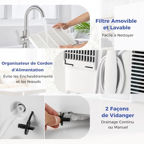 COSTWAY Climatiseur Mobile Silencieux 12000BTU 6 EN 1 Refroidissement 42m²+ChauffageVentilateurDéshumidificateurMode NuitClimatisation RapideClim Mobile Menagerexpress