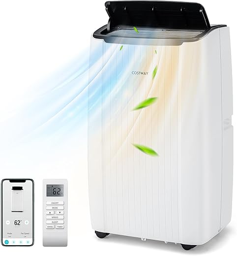 COSTWAY Climatiseur Mobile Silencieux 12000BTU 6 EN 1 Refroidissement 42m²+ChauffageVentilateurDéshumidificateurMode NuitClimatisation RapideClim Mobile Menagerexpress
