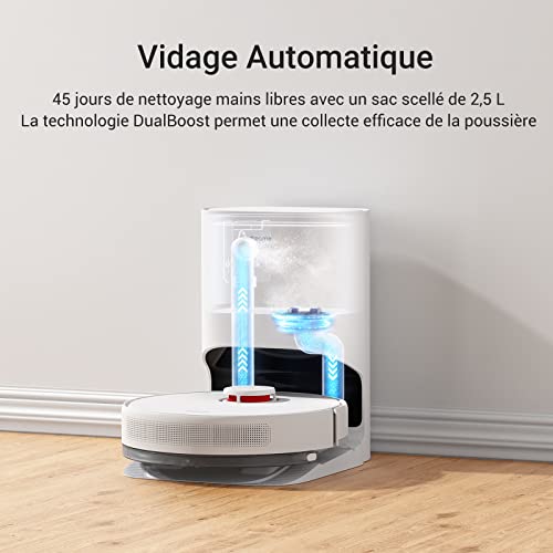 dreame D10 Plus Robot Aspirateur Laveur avec vidange Automatique poussière Navigation LiDAR Détection Obstacles Aspiration 4000Pa Tapis et Poils danimaux Batterie 170 Min Menagerexpress