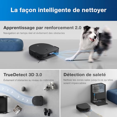 ECOVACS Robot Aspirateur Laveur DEEBOT X5 Omni Aspirateur Robot avec Station 12800Pa ZeroTangle Nettoyage Humide adaptatif TruEdge Lavage à leau Chaude à 70°C Levage des Menagerexpress