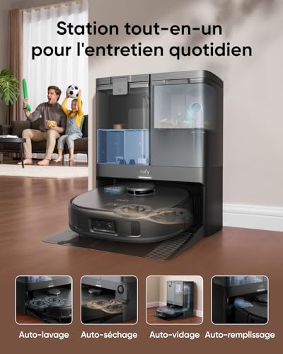eufy X10 Pro Omni Aspirateur Robot avec Station 8 000 Pa Lavage et Séchage Automatique des Patins de Nettoyage Système dAutovidage Autoremplissage Contournement des Obstacles Menagerexpress