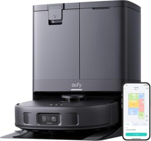 eufy X10 Pro Omni Aspirateur Robot avec Station, 8 000 Pa, Lavage et Séchage Automatique des Patins de Nettoyage, Système d'Autovidage, Autoremplissage, Contournement des Obstacles