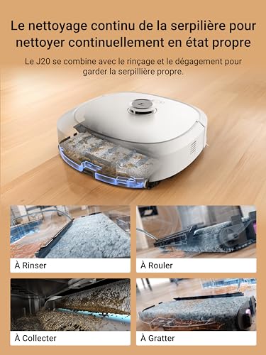 EUREKA J20 Robot Aspirateur Laveur Serpillière à Chenille 17 N 6000mAh Aspirateur Robot Laveur avec Station Autonettoyante 8000 Pa Détection de Tapis AI Détection Menagerexpress