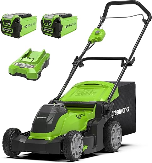 Greenworks G40LM41K2X Tondeuse à Gazon sans Fil pour Pelouses Jusquà 500m² Largeur de Coupe 41 cm Sac de 50L INCLUS Deux Batteries 40V 2Ah et Un Chargeur Garantie 3 Ans Menagerexpress
