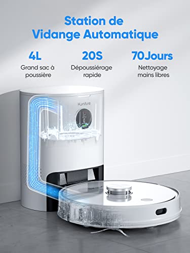 HONITURE Robot Aspirateur Laveur avec Station de Vidange Aspirateur Robot Laser Q6 Pro 3500pa WiFiAPPAlexa Contrôle Cartographie 5étages Idéal pour Poils danimaux Menagerexpress
