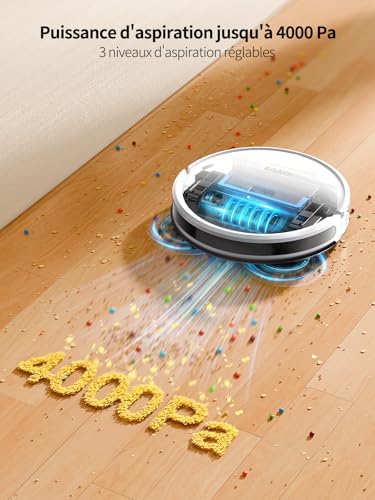 HONITURE Robot Aspirateur Laveur Poils Animaux G20 Aspirateur Robot 3 en 1 4000PA AlexaWiFiAPP Idéal pour Tapis Sols Durs UltraMince Silencieux Menagerexpress