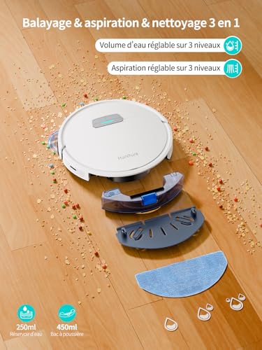 HONITURE Robot Aspirateur Laveur Poils Animaux G20 Aspirateur Robot 3 en 1 4000PA AlexaWiFiAPP Idéal pour Tapis Sols Durs UltraMince Silencieux Menagerexpress