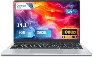 Insoluxia Ordinateur Portable 14,1", PC Portable 8Go LPDDR4 RAM 256Go SSD, Windows 11 PC Portable Celeron J4125 CPU, 1920 * 1080 IPS Convertible 180° Écran Laptop, BT5.0+Mini...