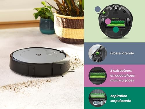 iRobot Roomba i1 i1152 Brosses Antiemmêlement Idéal Animaux Navigation Intelligente Se Recharge Et Reprend Le Nettoyage Contrôle Vocal Et à Distance Menagerexpress