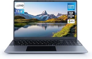 JENBIZZ Ordinateur Portable 15,6 Pouces, 8Go RAM 256Go SSD PC Portable, Celeron N5095 Processeur Quad-Core, FHD 1080P, USB 3.0, Mini HDMI, TF, Bluetooth, WiFi
