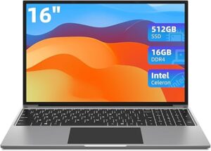 Jumper Ordinateur Portable 16 Pouces FHD, 16Go RAM 512Go SSD Celeron PC Portable, 4M Cache, jusqu'à 2.9GHz, 1920 * 1200 IPS, 2.4G+5G WiFi, Bluetooth4.0, USB 3.0×2, Gris Laptop,...