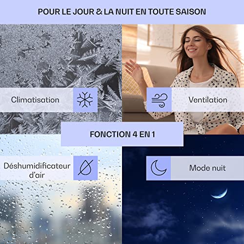 Klarstein Climatiseur Mobile Silencieux 4 en 1 Mode Nuit Déshumidificateur Ventilateur Mini Climatisation à Faible Conso Evacuation Clim Portable Puissante 12000 BTU Menagerexpress