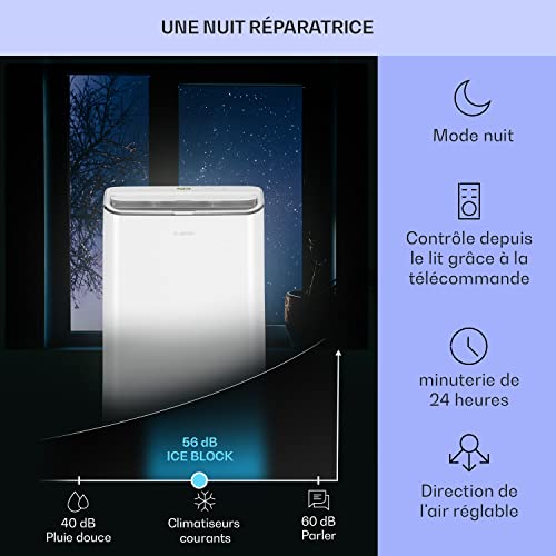 Klarstein Climatiseur Mobile Silencieux 4 en 1 Mode Nuit Déshumidificateur Ventilateur Mini Climatisation à Faible Conso Evacuation Clim Portable Puissante 12000 BTU Menagerexpress
