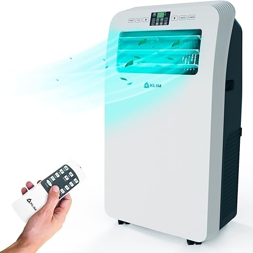 KLIM AC12000 | Climatiseur Mobile 12 000 BTU Puissant Silencieux + NOUVEAUTÉ 2024 + Déshumidificateur + Ventilateur et Climatisation + Clim Mobile avec Télécommande + GARANTI Menagerexpress