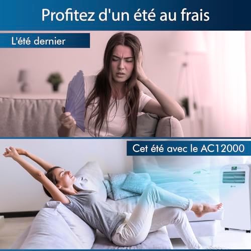 KLIM AC12000 | Climatiseur Mobile 12 000 BTU Puissant Silencieux + NOUVEAUTÉ 2024 + Déshumidificateur + Ventilateur et Climatisation + Clim Mobile avec Télécommande + GARANTI Menagerexpress
