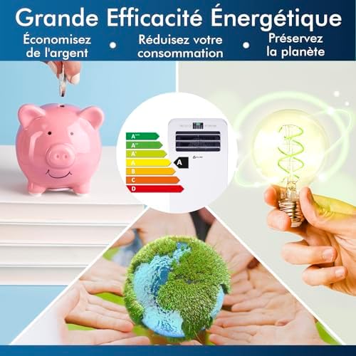 KLIM AC12000 | Climatiseur Mobile 12 000 BTU Puissant Silencieux + NOUVEAUTÉ 2024 + Déshumidificateur + Ventilateur et Climatisation + Clim Mobile avec Télécommande + GARANTI Menagerexpress