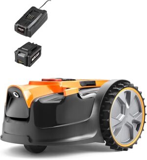 LawnMaster OcuMow™ Robot tondeuse à gazon VBRM16 avec batterie au lithium MX 24 V 4,0 Ah et chargeur rapide. Pas besoin de fil de limite, d'application ou de prise...