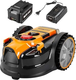 LawnMaster VBRM16 OcuMow™ Tondeuse Robot de Jardin Pose et TOND pour 100m² Coupe 20-60 mm avec Batterie Lithium-ION MX 24V 4.0Ah et Chargeur Rapide