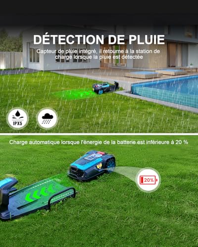 LEADZM Robot Tondeuse de 1000 m2 Tondeuse Robot avec évitement Intelligent des Obstacles Tondeuse Robot Gazon avec Chargement Automatique Tondeuse Autonome avec connectivité Menagerexpress