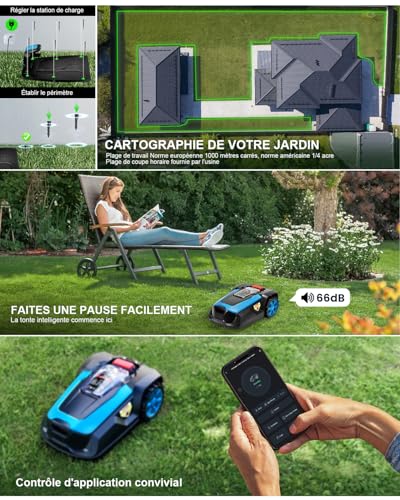 LEADZM Robot Tondeuse de 1000 m2 Tondeuse Robot avec évitement Intelligent des Obstacles Tondeuse Robot Gazon avec Chargement Automatique Tondeuse Autonome avec connectivité Menagerexpress