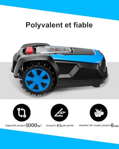 LEADZM Robot Tondeuse de 1000 m2 Tondeuse Robot avec évitement Intelligent des Obstacles Tondeuse Robot Gazon avec Chargement Automatique Tondeuse Autonome avec connectivité Menagerexpress