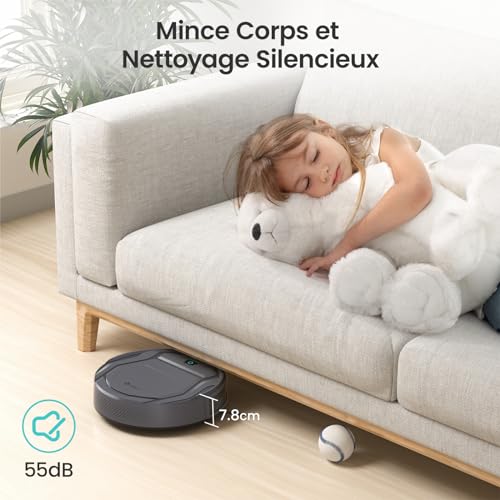 Lefant Aspirateur Robot Mince Silencieux Connecté WiFiBluetoothAlexaApp 6 Modes de Nettoyage AutoCharge 120min dAutonomie Idéal pour Poils danimaux Sols Tapis M210P Menagerexpress
