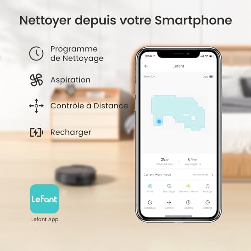 Lefant Aspirateur Robot Mince Silencieux Connecté WiFiBluetoothAlexaApp 6 Modes de Nettoyage AutoCharge 120min dAutonomie Idéal pour Poils danimaux Sols Tapis M210P Menagerexpress