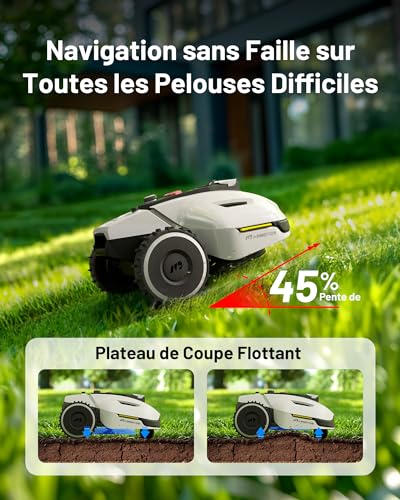 MAMMOTION YUKA 1500 Robot Tondeuse sans Fil Périphérique Robot Tondeuse jusquà 1500m² 45 de Pente Installation sans Fil Périphérique Vision 3D+ RTK Gestion MultiZones Menagerexpress