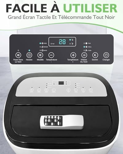 Maxesla Climatiseur Portable 14000 BTU 3 en 1 Déshumidificateur Portable Air Conditioner Avec 3 Vitesses de Ventilateur Affichage Numérique et Télécommande et Minuterie de Menagerexpress