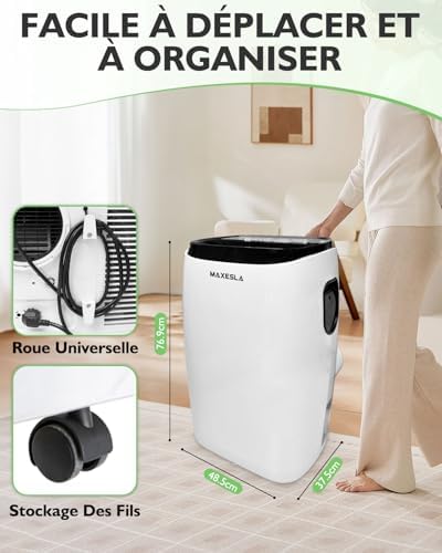 Maxesla Climatiseur Portable 14000 BTU 3 en 1 Déshumidificateur Portable Air Conditioner Avec 3 Vitesses de Ventilateur Affichage Numérique et Télécommande et Minuterie de Menagerexpress
