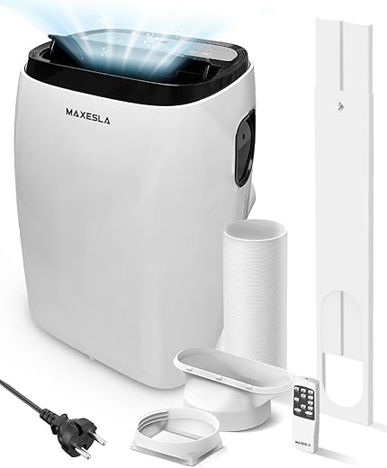 Maxesla Climatiseur Portable 14000 BTU 3 en 1 Déshumidificateur Portable Air Conditioner Avec 3 Vitesses de Ventilateur Affichage Numérique et Télécommande et Minuterie de Menagerexpress