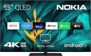 Nokia 55 Pouces (139 cm) QLED 4K UHD Téléviseur - Smart Android TV (4K UHD, WLAN, HDR, Triple Tuner DVB-C/S2/T2) - QN55GV315ISW - 2023