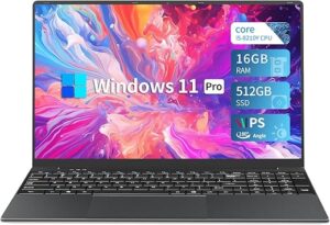 Ordinateur Portable 15,6 Pouces, PC Portable Core I5 Processeurs, 16Go RAM 512Go SSD PC Portable Windows 11 avec écran IPS FHD, Laptop avec USB3.0*2/Type-C/Mini-HDMI/emplacement...