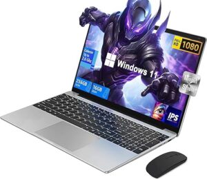 Ordinateur Portable 15.6 Pouces, PC Portable Gamer Win 11 Pro, 16 Go RAM 256 Go SSD / TF 1 TB, Celeron N4000, 1920 x 1080 IPS, 5G WiFi, Bluetooth 5, MINI HDMI, Ordinateur Pas...