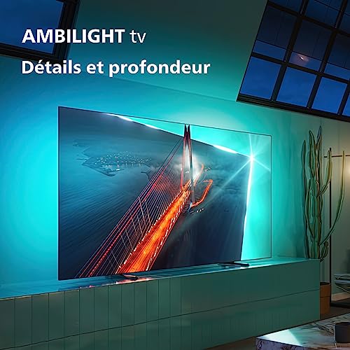 Philips Ambilight OLED70812 139 cm 55 Pouces Smart 4K OLED TV | UHD HDR10+ | 120Hz | Moteur P5 AI Perfect Picture | Dolby Atmos | Enceintes 20W | Compatible avec Menagerexpress