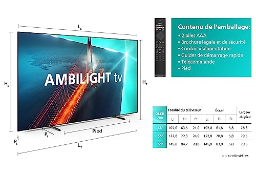Philips Ambilight OLED70812 139 cm 55 Pouces Smart 4K OLED TV | UHD HDR10+ | 120Hz | Moteur P5 AI Perfect Picture | Dolby Atmos | Enceintes 20W | Compatible avec Menagerexpress