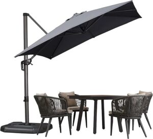 PURPLE LEAF Parasol Déporté 2,5 × 2,5 m Carré Parasol De Jardin Extérieur Déporté Rotatif 360°, Parasol Excentré Inclinable, Parasol Suspendu Balcon, Gris