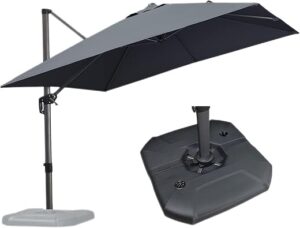 PURPLE LEAF Parasol Déporté 3 × 3 m avec Pieds de Parasol, Parasol De Jardin Extérieur Inclinable Toile Protection UV pour Balcon Patio Terrasse, Gris