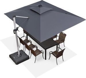 PURPLE LEAF Parasol Déporté Rectangulaire 2.7 x 3.65 m avec LED, Parasol De Jardin Extérieur Toit à Double Rotatif 360°, Parasol Excentré Inclinable, Parasol Terrasse Extérieur,...