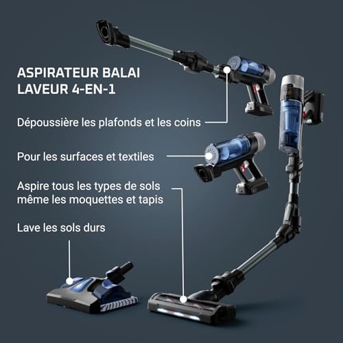 Rowenta XForce Flex 960 Aqua Aspirateur balai sans fil 4en1 Laveur 100 AW Jusquà 45 min dautonomie Ultra léger Tube Flex Réglage automatique de la puissance RH20C2WO Menagerexpress
