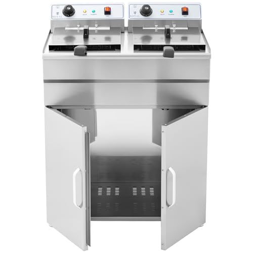 Royal Catering Friteuse Électrique Double Sur Armoire De Restaurant Avec Robinet Professionnelle RCEF16DSH 2 x 16 l Total 2x 10 l DHuile 2 x 6 000 W Courant Triphasé 400 Menagerexpress