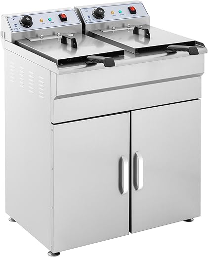 Royal Catering Friteuse Électrique Double Sur Armoire De Restaurant Avec Robinet Professionnelle RCEF16DSH 2 x 16 l Total 2x 10 l DHuile 2 x 6 000 W Courant Triphasé 400 Menagerexpress