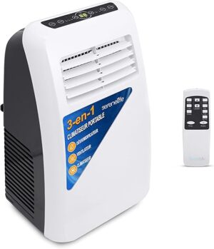 SereneLife Climatiseur Mobile Silencieux,7K BTU, Climatiseur Portable 3-en-1 avec Fonction Déshumidificateur Intégrée, Mode Ventilateur, Télécommande, Kit d'Évacuation Complet...